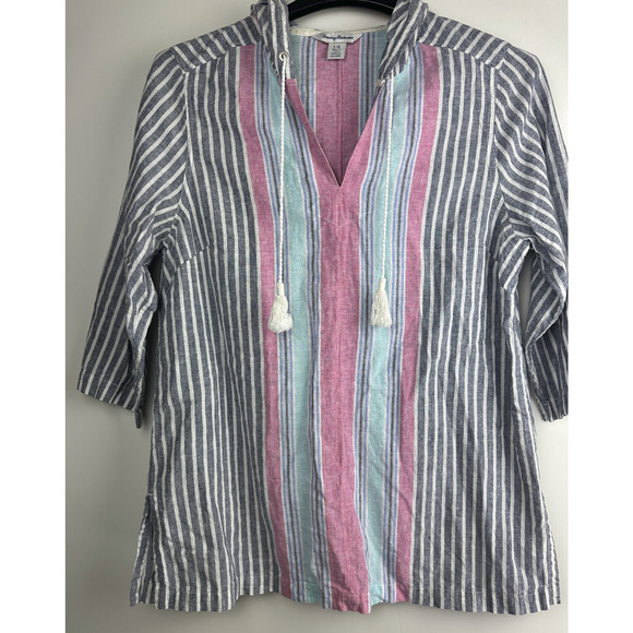 Tommy Bahama Lovely Lanes 3/4 Sleeve Baja Pullover Hoodie Cotton Linen Large - Picture 10 of 11